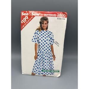 Vintage Butterick See & Sew 3860 Dress Pattern Size 16–24 Very Easy Uncut